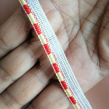 Wholesale Off White, Yellow And Red Trim, 9 Yard Lace